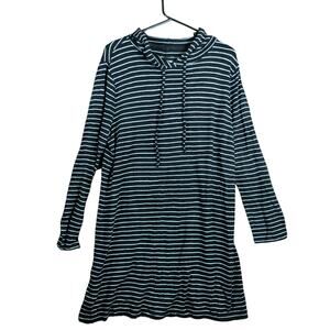 Lou & Grey Womens Sweater Dress Black White Stripe Pullover Hooded Stretch XL